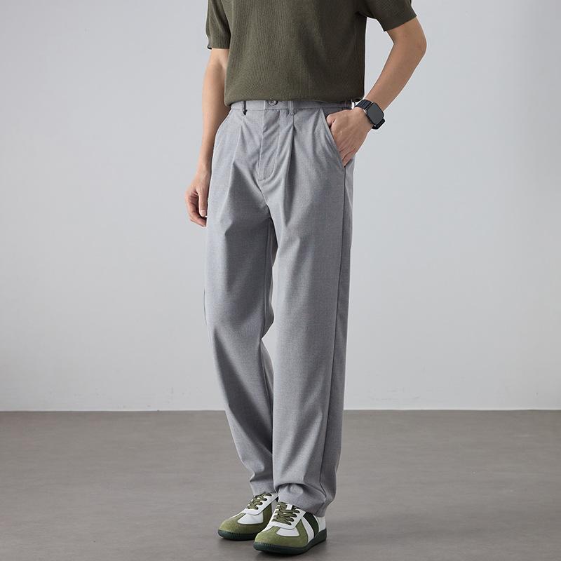 Spring and Summer Solid Color High-end Casual Pants Men's Loose Elastic Small Straight Pants Men's Versatile Business Commuter Pants