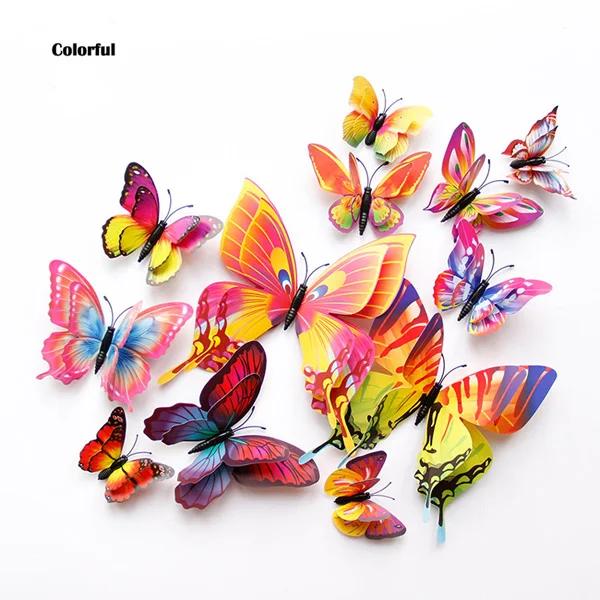 12Pcs Mixed Color Double Layer Butterfly 3D Wall Sticker for Wedding Decoration Magnet Butterflies Fridge Stickers Home Decor