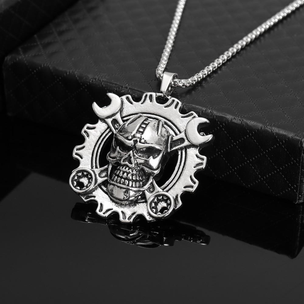 Iron Warrior Wrench Skull Pendant Jewelry Punk Hip Hop Men's Necklace