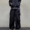 Men Baggy Cargo Pants Solid Color Parachute Pants Loose Fit Jogger Trousers with Side Pockets for Street Outdoor Sports