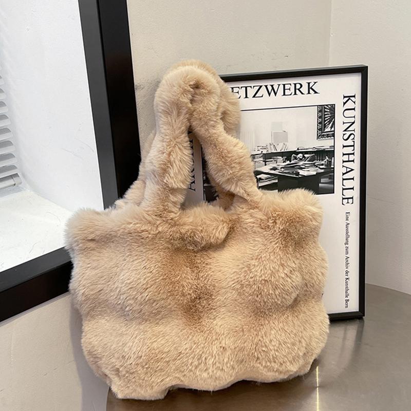 

Women Fluffy Shoulder Bags Winter Top-Handle Handbag Plush Tote Bag Solid Color Commuter Versatile Handle Bag CLE 36x8x25cm