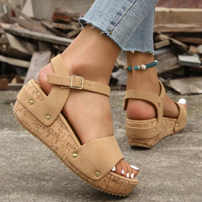 Sales Thick Sole Wedge Heel Sandals for Women Summer  Platform Sandles Woman Big Size Ankle Strap Gladiator Mujer