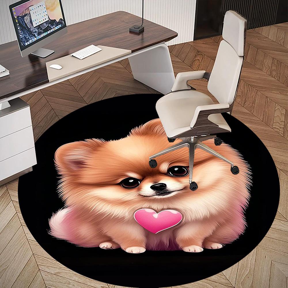 1 szt. Szpic miniaturowy Ser Uroczy Okrągły Mata na krzesło Dywanik - Antypoślizgowa Mata podłogowa do biura, sypialni, wystroju domu Prezent świąteczny c0528107