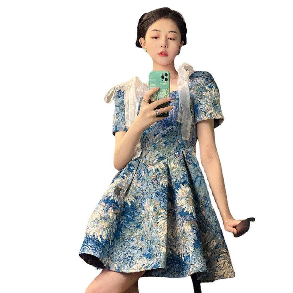 2026 New Summer Women's French Painting Print Princess Dress, Unique Chic Gown for Special Occasions