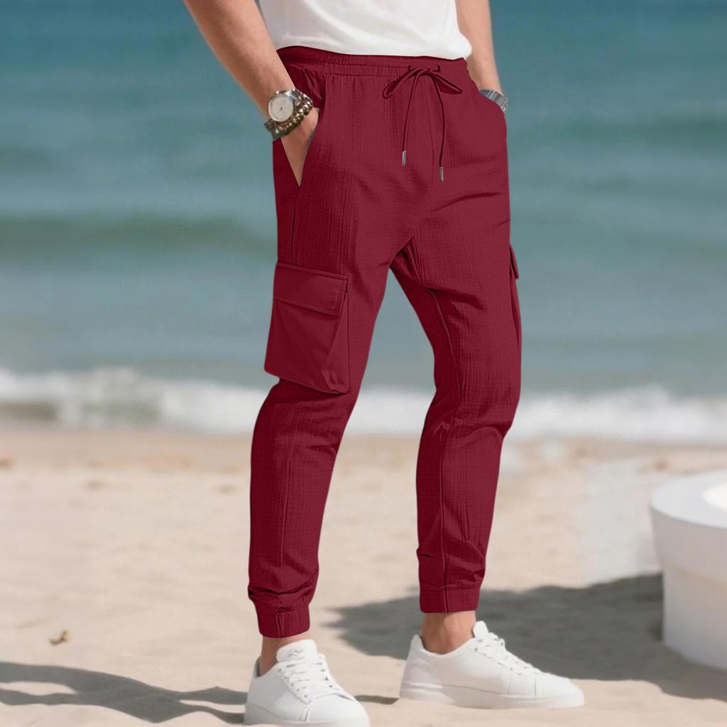 Men's Loose Casual Workwear Trousers, Elastic Waist Drawstring, Lightweight With Pockets, Comfortable And Breathable Trousers