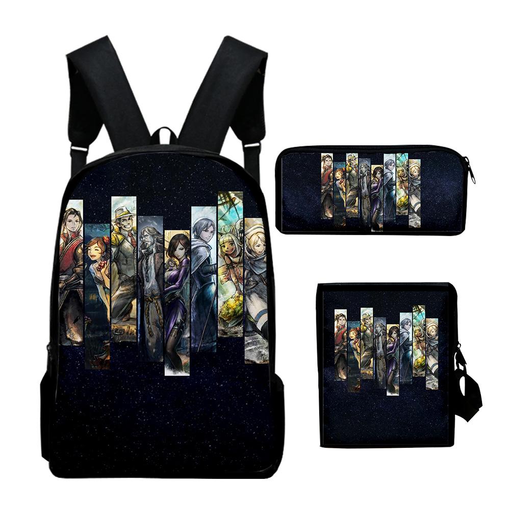 Classic Octopath Traveler Game 3D Print 3pcs/Set pupil School Bags Laptop Daypack Backpack Inclined shoulder bag Pencil Case