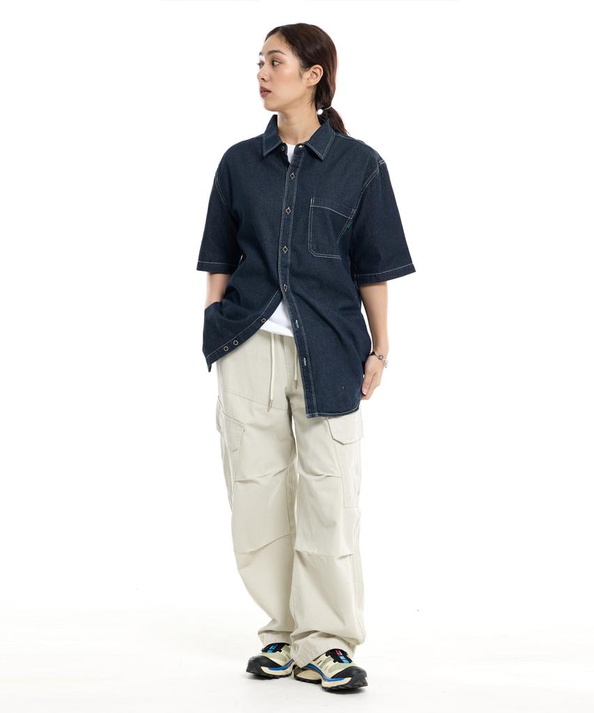 CREAM SODA LAB Diagonal Cut Field Parachute Cargo Pants Ivory