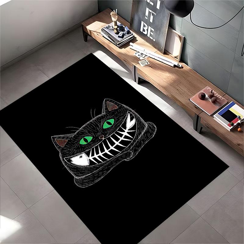 Black Cat with Fishbone Smile suitable as a non-slip mat for the living room or bedroom sofa