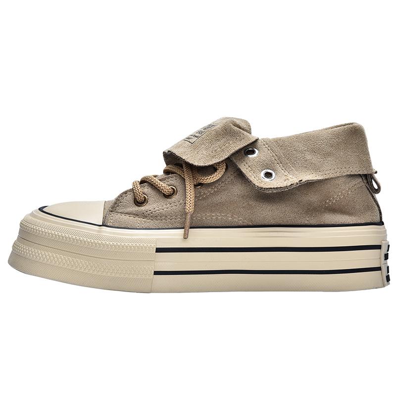 Ein Schuh und zwei Retro-neue dicke Sohlen 2024 Nische Herbstkleidung vielseitige Board-Schuhe Damen High-Top Canvas-Schuhe Damen