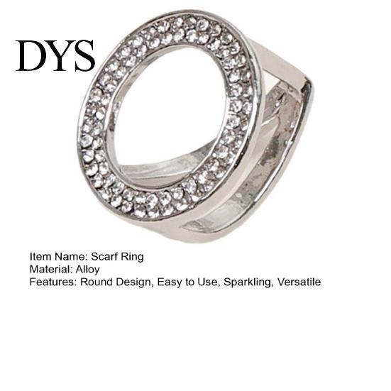 Smooth Sliding Scarf Ring Rhinestone Round Ring, Sparkling Slide Decorative Fashion Holder for Women Neckerchiefs Shirts Shawls