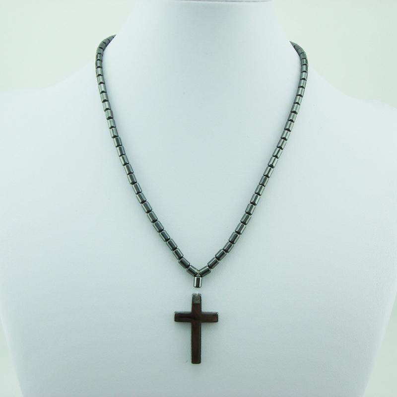 Jewelry Ring 1 Unisex Black Hematite Jesus Cross Necklace Magnet Beads Magnetic Therapy Neck Care Health Energy Pendant Necklace Religious Jewelry