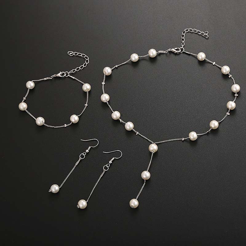 3Pcs/Set Korean Gold Color Pearl Choker Necklace Earring Set For Women Elegant Imitation Pearl Beads Clavicle Chain Zircon 2026