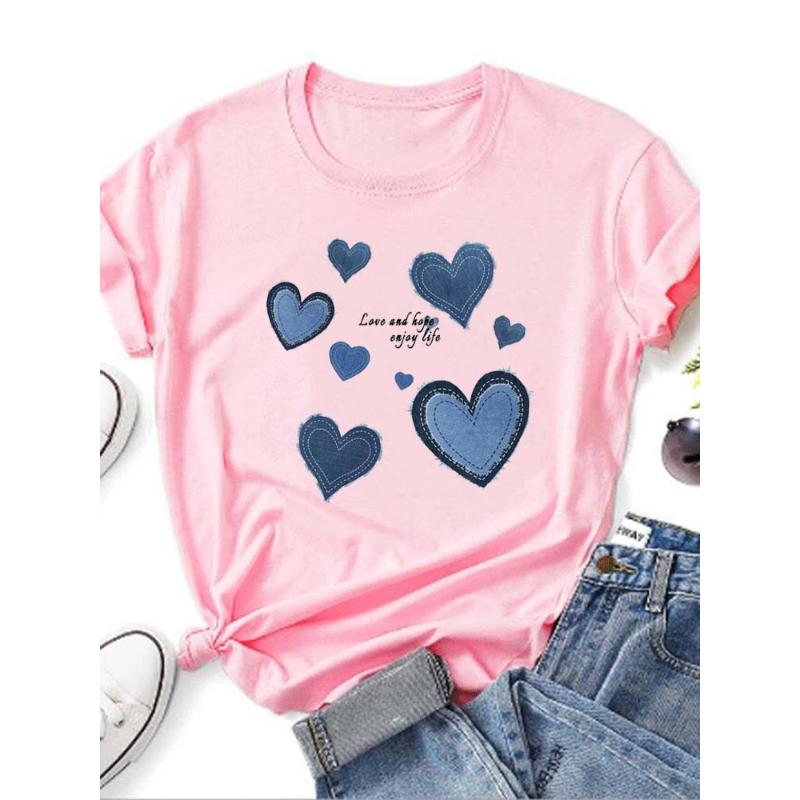 Dámské tričko s potiskem kovbojského srdce jako dárek na Valentýna Módní tričko s kulatým výstřihem a krátkým rukávem Ležérní dámské oblečení