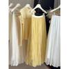 Super fairy mesh yarn solid color pleated skirt women's spring and summer new high waist and thin A word to cover the hips medium and long skirt