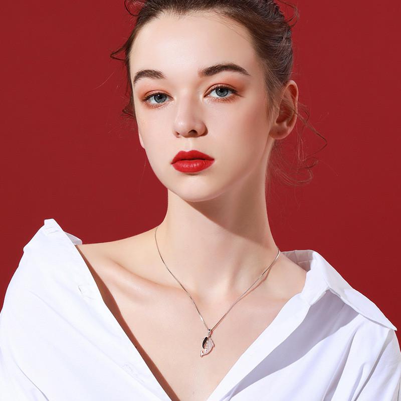 Double Dolphin S925 Sterling Silver Two-Tone Diamond Necklace for Women - Niche Korean-Style Design