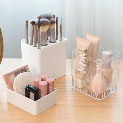 Práctico organizador de brochas de maquillaje para cosméticos, lápices labiales y lápices, caja de almacenamiento a prueba de polvo.