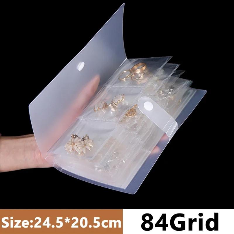 84Gird Transparent Anti-oxidation Jewelry Storage Albums Desktop Drawer Organizer Necklace Bracelet Ring Book Holder Jewelry Bag