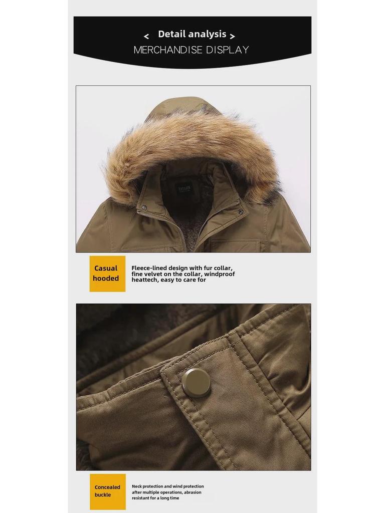 Men’s Warm Thickened Mid-Length Cotton Jacket for Autumn and Winter