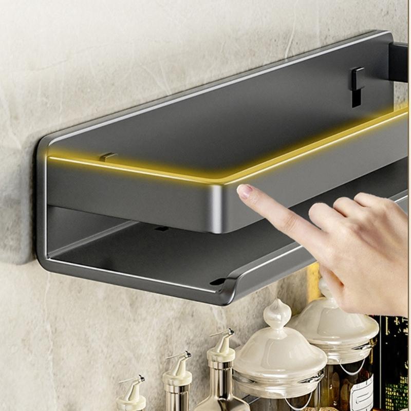 Sturdy Carbon Steel Wall Mounted Kitchen Storage Shelf Effortlessly Assembly Portable Designs for Space Saving