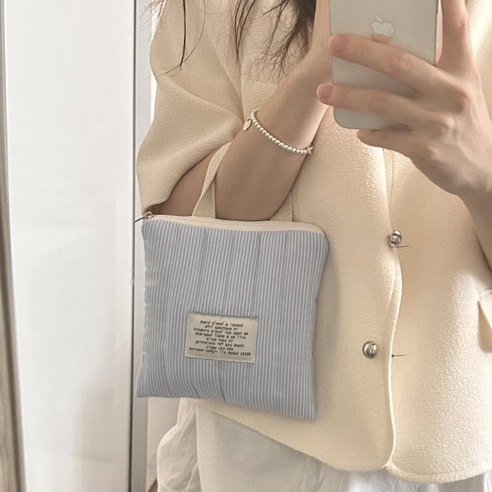 

New Striped Handheld Mobile Phone Bag Small Handheld Style Sanitary Napkin Handbag Cotton Key Sanitary Pad Pouch Women