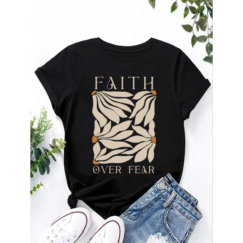 

Flower pattern T-shirt, short sleeved casual round neck top, spring and summer women s clothing XL