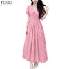 Women Elegant V-Neck Loose Casual Short Sleeve Dress