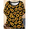Plus Size Women's 3D Printed Sunflower Pattern T-shirt An Elegant Casual Crew Neck Short Sleeved Top