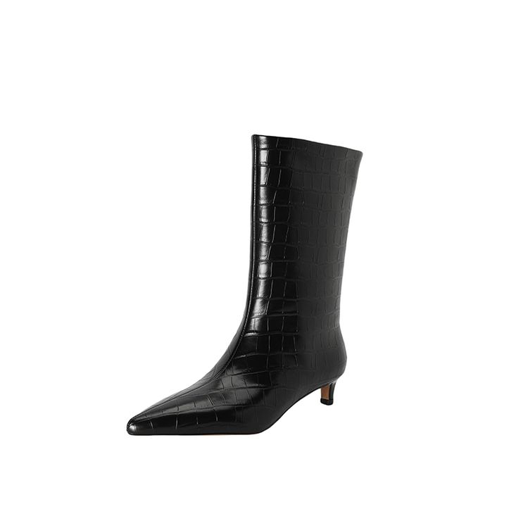 Fashion NEW Autumn/Winter Women Boots Pointed Toe Kitten Heel Shoes Split Leather Shoes for Women Slip-on Short Boots Black Modern Boots