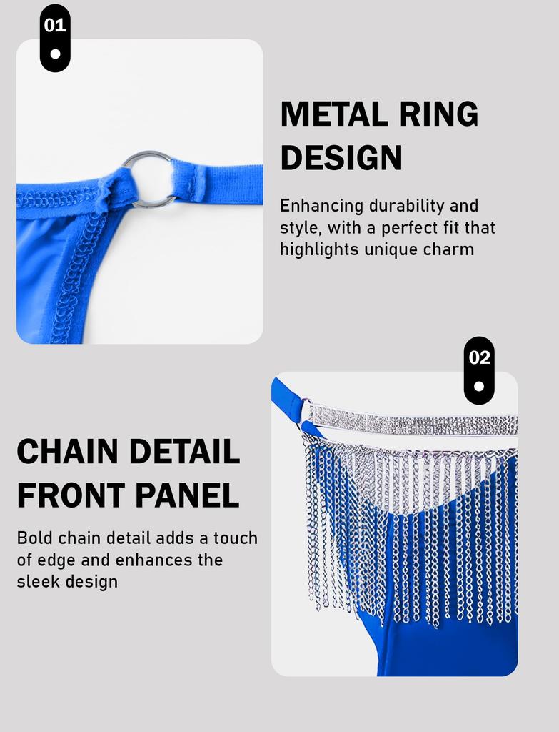 Maeau Chain 3D Sexy XL Men's Thongs, Low-Rise Panties, Casual, Stitching, Underwear, Breathable, Quick-Drying, Blue,