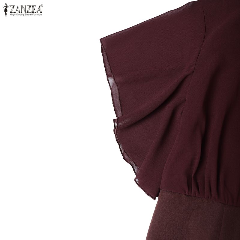 ZANZEA Women Elegant Casual Round Neck Short Sleeve Sheath Dress