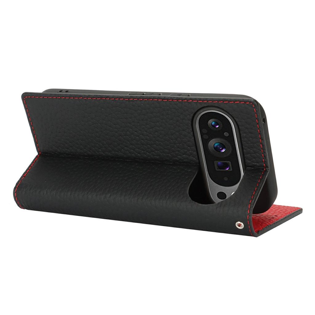 For Google Pixel 10/10 Pro Wallet Case Genuine Cow Leather Phone Cover Litchi Texture