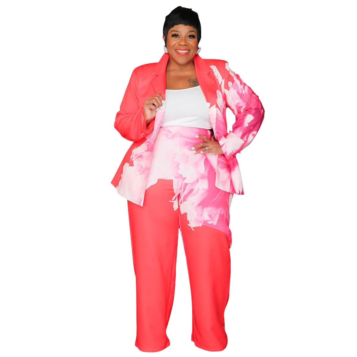 

Плюс Размер Женский Новый Осенний Напечатанный Пиджак Повседневный Брюки Костюм 5XL