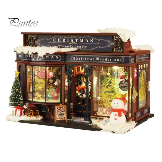 

DIY Рождественский миниатюрный домик, светодиодный мини-дом, игрушка для творчества с мебелью, книжный уголок, игровая модель для дня рождения, рождественской ночи A