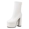 Gold Women Back Zipper Platform Ankle Boots Metallic Silver High Chunky Heels Winter Autumn White Dress Club Stretch Short Boots