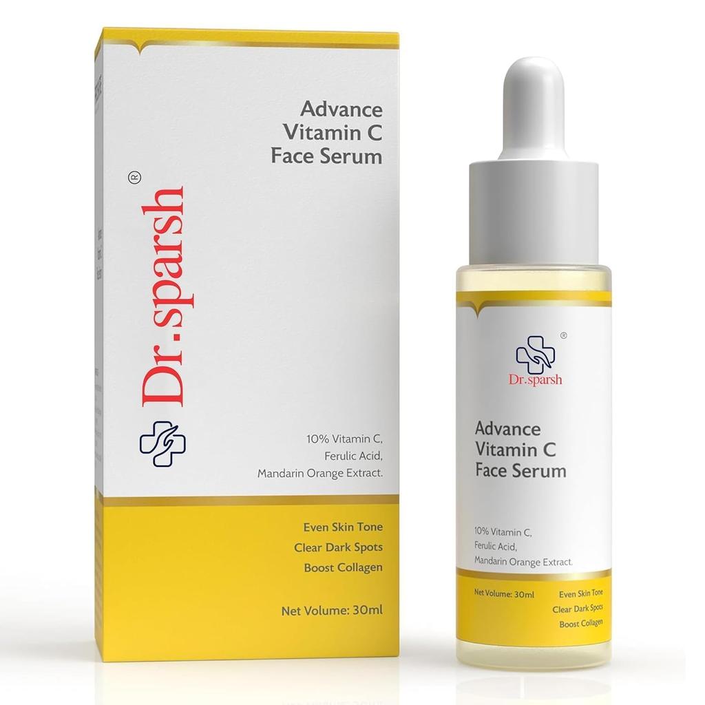 Dr. Sparsh 10% Advance Vitamin C Serum With Ferulic Acid, Mandarin Orange Ext. For Dark Spots, Pigmentation & Glowing Face - 30 Ml Pack (Pack of 1)