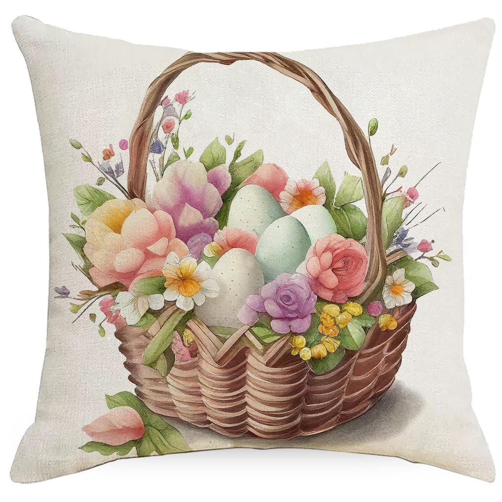 New Easter Pillowcase Spring Retro Rabbit Easter Egg Decorative Pillow Sofa Cushion Cover