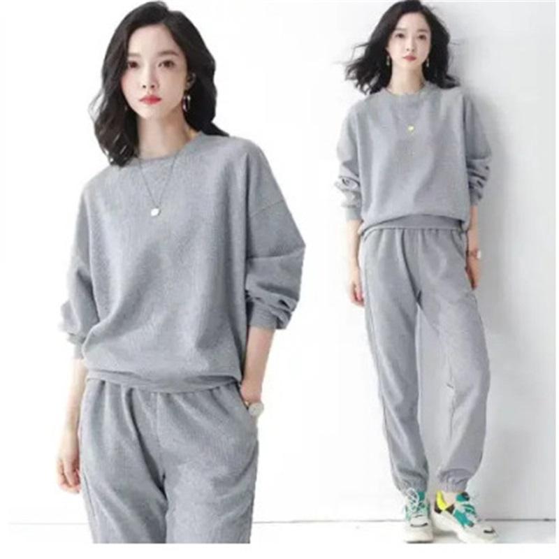 Women s Navy Blue Sweatshirt Set 2 Piece Outfit Loose Casual Pullover  Jogger Pants Tracksuit 4XL серый