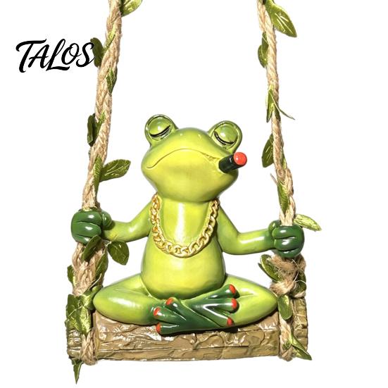 Skurrige Rasenverzierung für den Hinterhof Schwingender Frosch Gartenskulptur, Harz Meditierende Hängende Verzierung, Wasserdichte Niedliche Außendekoration Figur für Hof, Terrasse,