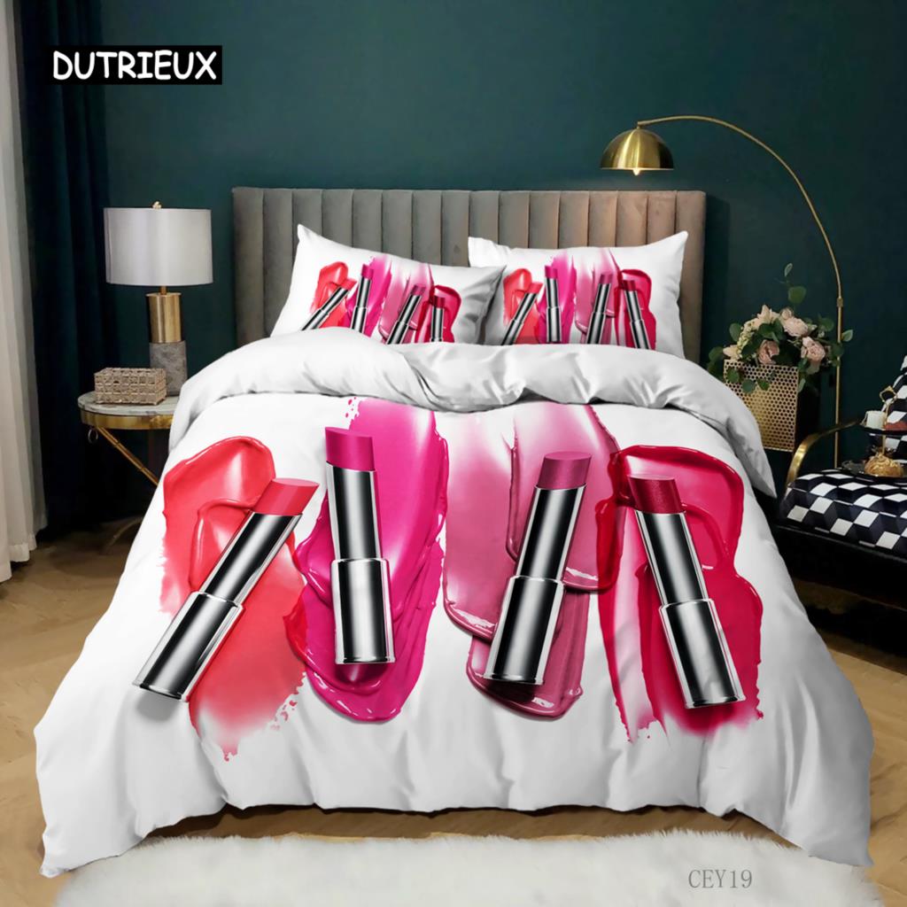 

Косметический комплект пододеяльников King Size, комплект постельного белья с макияжем, помада, тушь для ресниц, тени для век, современный мягкий чехол из микрофибры EU single(135x200cm)