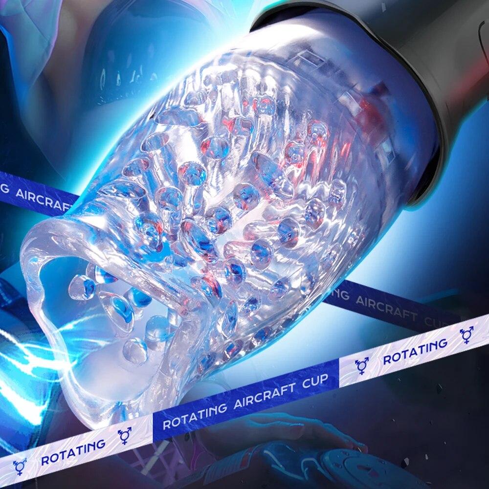 Neuer männlicher 5-Gang-Rotations-10-Modi-Vibrationsmasturbator, echter Blowjob, Eicheltrainer, Penismassage, männlicher Masturbator, Eichelvibrator, männliches Sexspielzeug