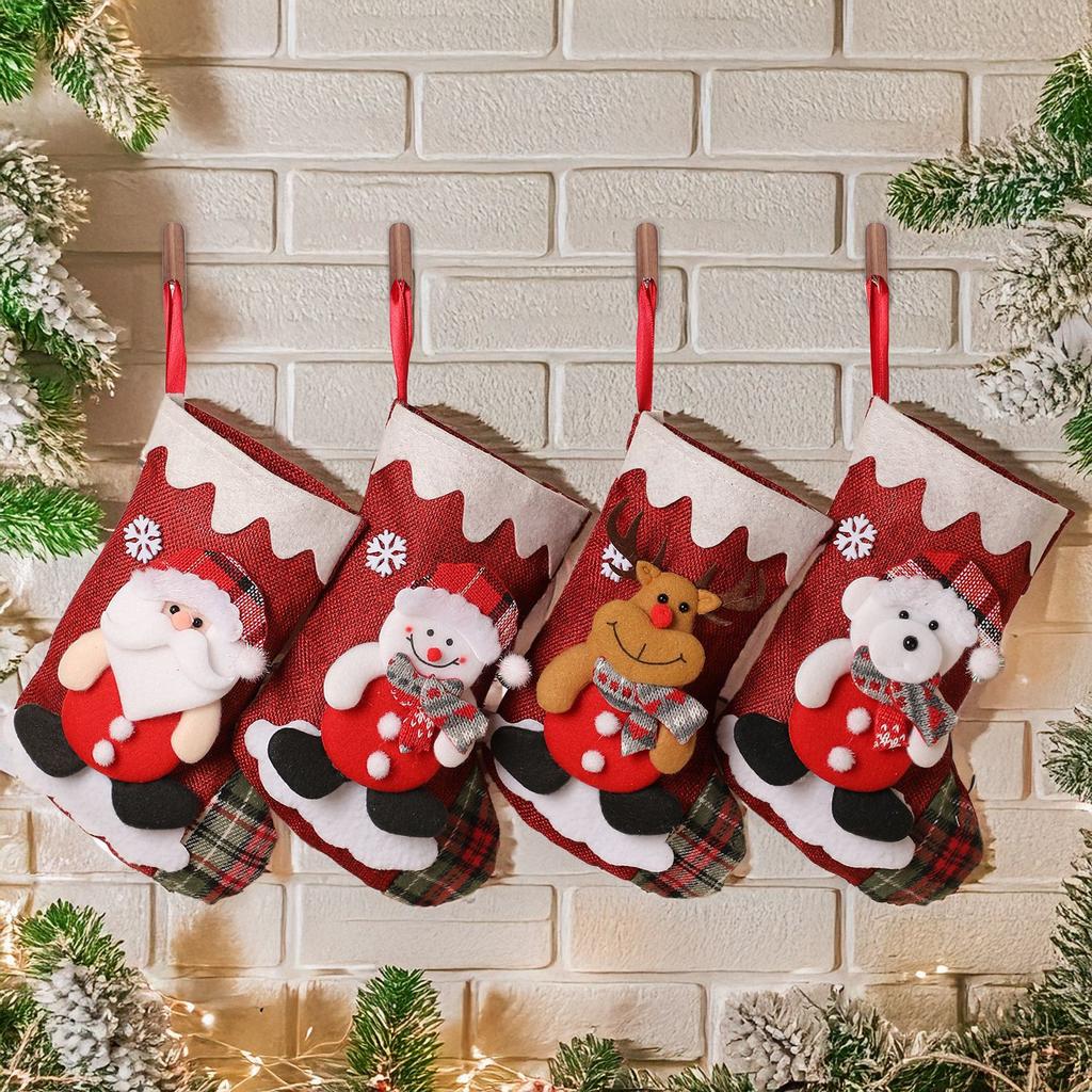 Christmas Decorations Three-dimensional Doll Linen Christmas Decorative Stockings Christmas Tree Pendant Wall Decoration