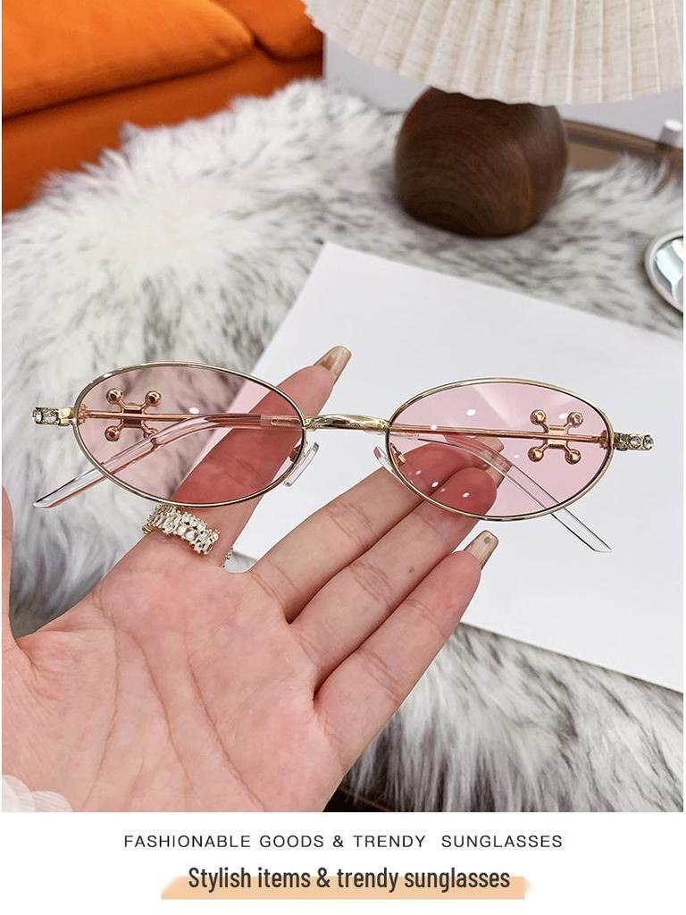 Jennie-Style Diamond Oval Sunglasses: High-End European & American Street Fashion for Women
