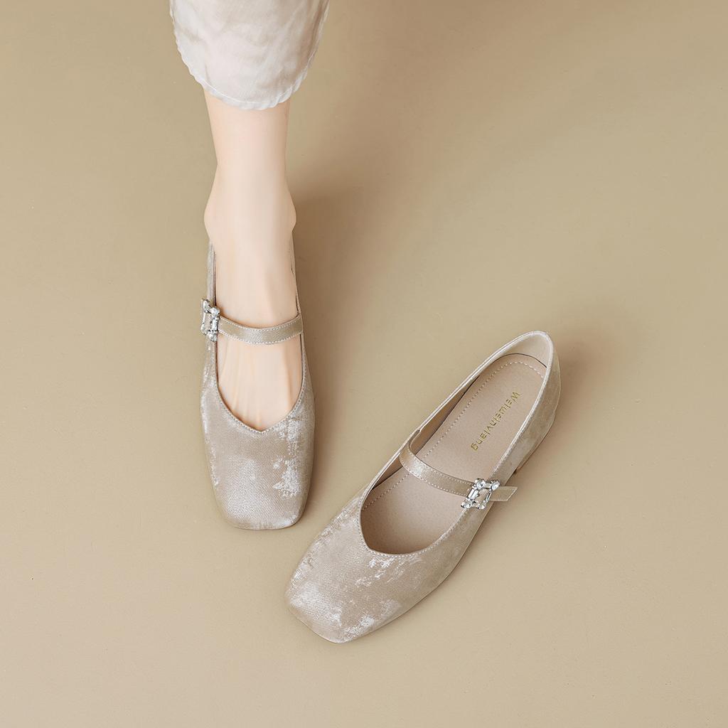 Square Head Mary Jane Shoes Women's Chinese Style Chinese Retro Light Mouth One-word Thick Heel Single Shoes