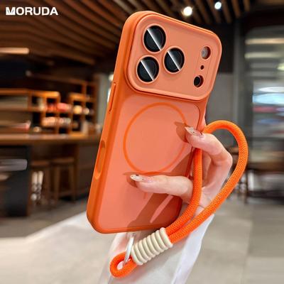 Luxury Matte With Lanyard for Magsafe Case for iPhone 15 16 17 Pro Max 14 Plus 12 11 13 Magnetic Wireless Charging Strap Cover