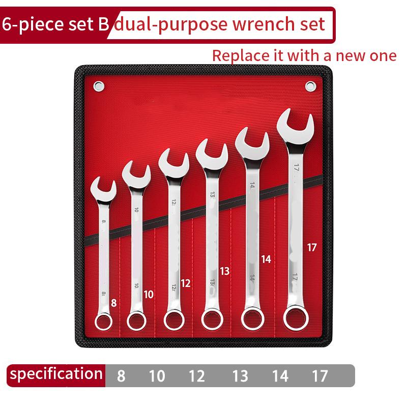 Wrench Set with Roll-Up Pouch, 6-24mm, CRV Steel, 15° Angled Open & 12-Point Box End, Mirror Chrome Finish for Home & Workshop
