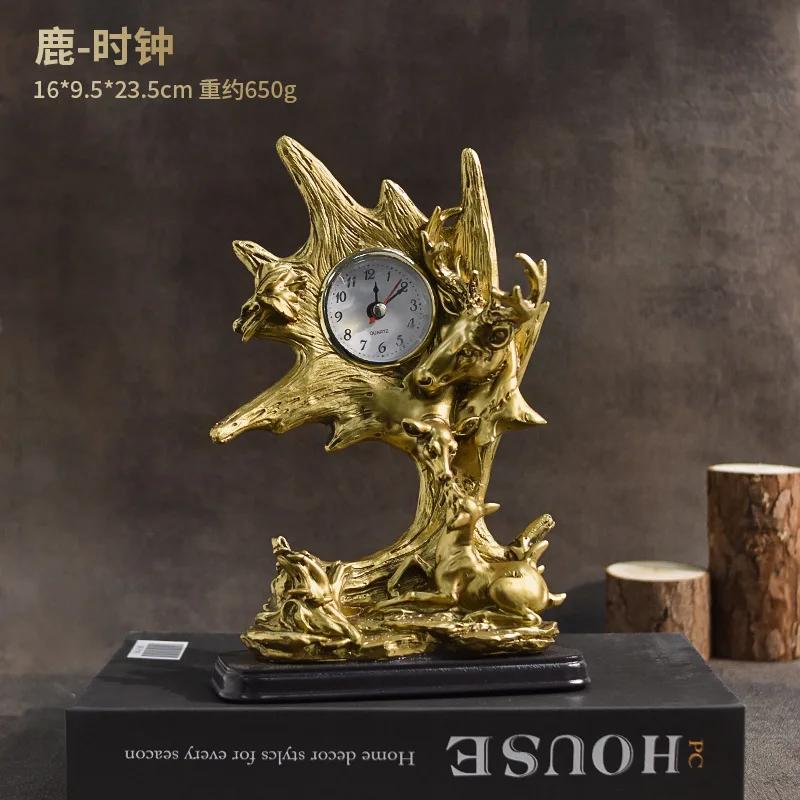 Zegar zwierzęcy w stylu vintage, rzeźba zegarowa, zegar biurkowy, dekoracja na blat, do domu, salonu, szafki na wino, dekoracja z żywicy, statuetka, prezent