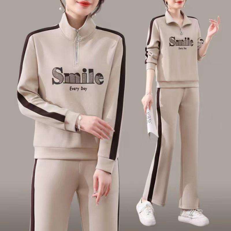 Chinesischer Stil Faltenreduzierend Lässig Mode Bedruckter Sportanzug Anzug Damen Herbst und Winter Zweiteiliges Set