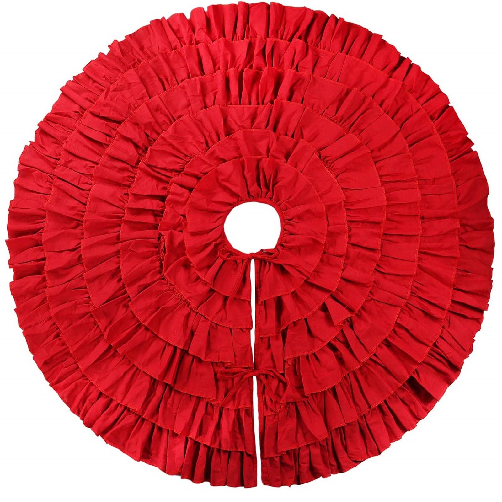 

Red Ruffle Christmas Tree Skirt For Artificial Trees, 48 Inches 6 Layer FluffyLarge Tree Skirt For Rustic Christmas Decorations&Ornaments 122CM