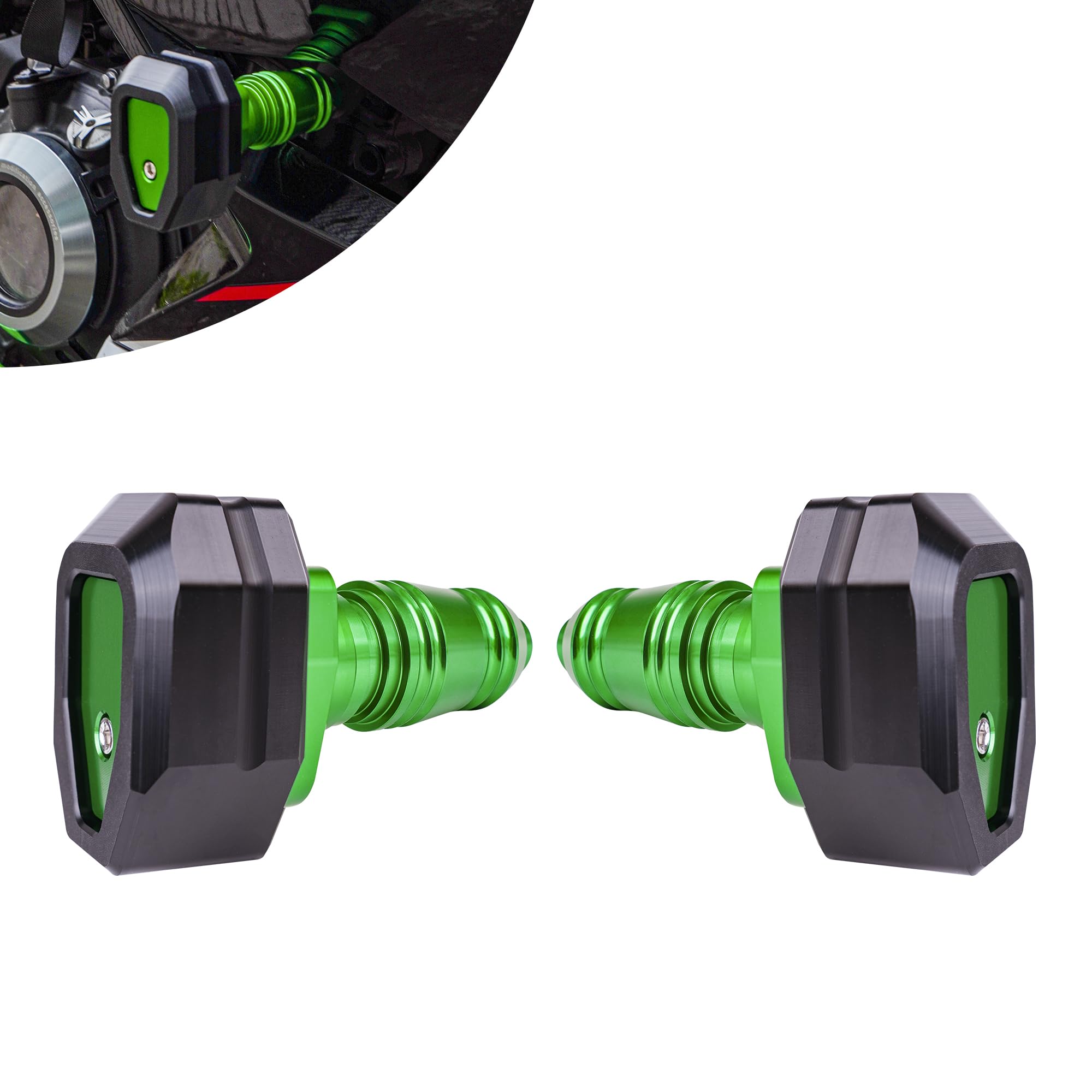 

Motikvans Engine Sliders for Kawasaki Ninja Frame Engine Fall Frame Fairing Crash Fall CNC Green Pair of Frame Crash 400, Sliders, Protection,