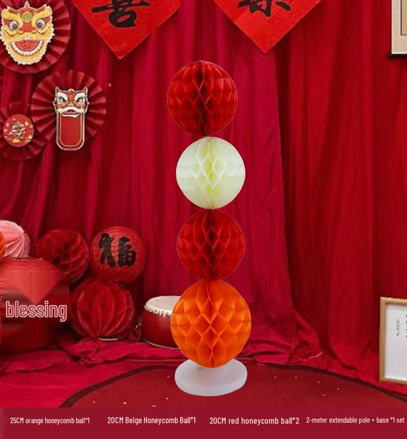 Chinese New Year Lantern Honeycomb Ball Decoration for Birthday and Photo Props